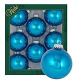 Farbe: Hawai Blau Krebs Glas Lauscha - Weihnachtsdekoration/Christbaumschmuck aus Glas - Unifarbende Kugeln - Menge: 8 Stück - Farbe: Hawai Blau - Größe: ca. 7 cm