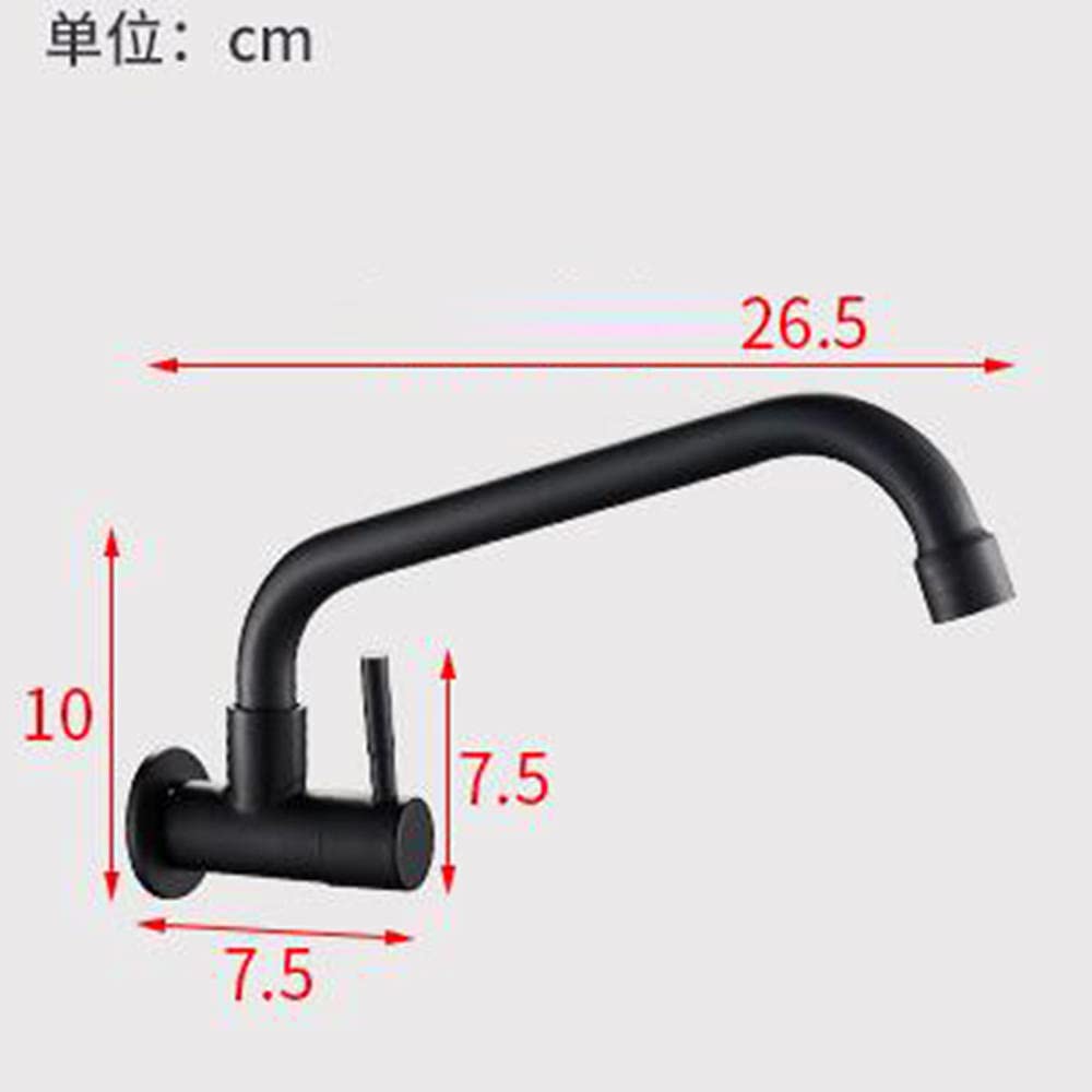 Grifo Cocina de Pared Negro Acero Inoxidable Un Solo Orificio Solo Agua Fría Giratorio Grifo-B