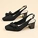 GHIBHNA Women's Knitted Bow Slingback Chunky Heel Pumps Square Closed Toe Block Heel Elastic Band Dress High Heels Fashion Walking Work Shoes (Black,8.5)