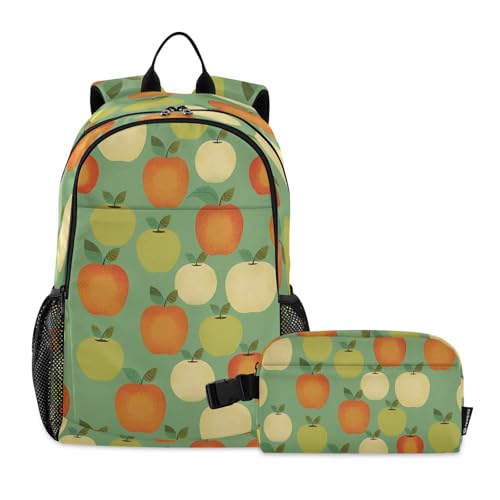 Kids Backpack Colorful Apples Cartoon School Bookbag with Lunch Bag for Boys Girls Preschool Kindergarten Elementary Laptop Daypack