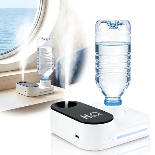 SOQSYS Cruise Humidifier Portable Humidifier for Travel Whisper-Quiet Mini Humidifier Travel Humidifier for Cruise Office or Car with Night Light Auto-Off & 2 Mist Modes Water Bottle Humidifier