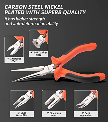 Difflife Mini Pliers Set,6-Piece Needle Nose, Diagonal, Long Nose, Bent Nose, End Cutting And Linesman, For Jewelry, Making Crafts, Repairing Electronic Devices, With Pouch (6-Piece) #TOP4