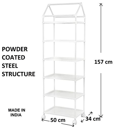 Image of Little One's | 6 Plastic Shelves Foldable Baby Storage Box (Made in India), ISI Certified, Unbreakable Material, (Steel Structure)| Aquatic Red | H6 /FR