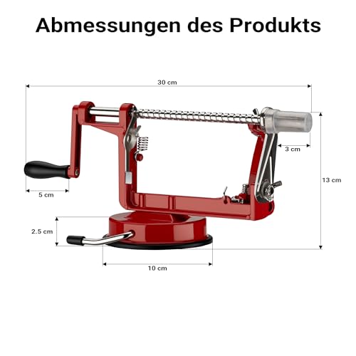 Foto von Wiltec Apfelschäler 3 in 1 mit Stahlklingen, Apfelschälmaschine 30 x 10 x 13 cm, Schäler, Entkerner und Schneider, multifunktionale Schälmaschine für Obst und Gemüse, Apfelentkerner und Apfelschneider