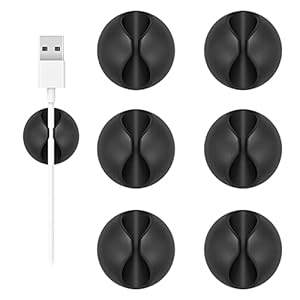 Shintop Cord Organizer, 6 Pack Black Charger Holder Cable Clips Wire Clips for Organizing Desk Nightstand Car Phone Charger