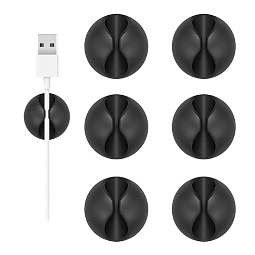 Cable Clips, 6 Pack White Cord Holder Cable Management Wire Organizer for Organizing Desk Nightstand Car Phone Charger (Black)