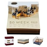 MACTANO 3D Art Calendar Memo Pad 2025, Creative Time Piece Calendar Magic Castle Rip Away Paper Carving Sticky DIY Note