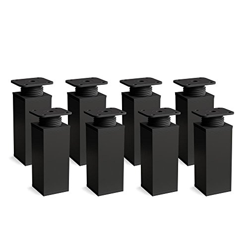 Sossai Pieds de Meuble Design MFV1 – Lot de 8 éléments réglables en Hauteur, Couleur Noir Mat, H 120 mm, Profil à Quatre côtés, pour Armoire, Commode