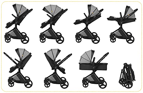 skiddoü Kinderwagen 2 in 1 Nasjo, leichter Buggy und Babywanne, robuste Aluminiumrahmen, kompakte Größe, Blockademöglichkeit der Vorderräder, Handbremse, Belüftungssystem, hellgrau, 2020072, Standard – Bild 3