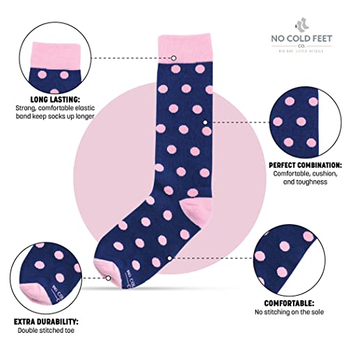 No Cold Feet Fun Colorful Novelty Socks For Men For Dress Casual Formal Groomsmen Wedding, Navy With Pink Polka Dots #TOP5