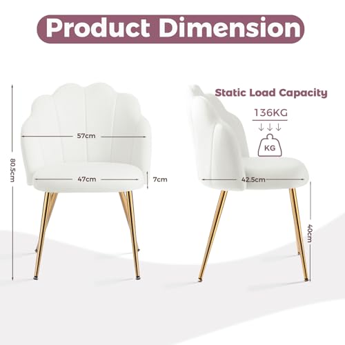 Vanity Chair with Back, Small Accent Chair for Living Room& Bedroom, with X-Frame Gold Legs, Modern Design& Easy Assemble, White image 4