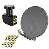 PremiumX Deluxe 100 cm Anthrazit Sat Antenne Satelliten Schüssel Spiegel Alu mit einem Quad LNB 4 Teilnehmer für den Direktanschluss mit F-Stecker