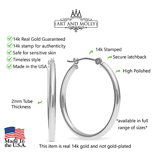 14K White Gold Hoop Earrings, 1" Diameter (White-Gold) #TOP2