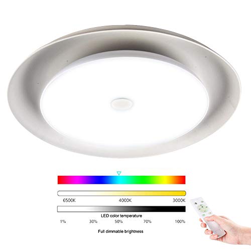 Plafoniera a LED HOREVO 48W Ø65cm con telecomando Dimmerabile, luce a soffitto a cambiamento di colore RGB con Bluetooth doppio altoparlante), luce per montaggio a incasso a luce diurna/notturna