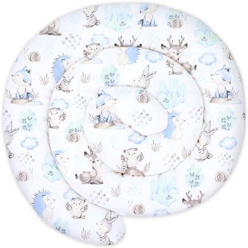 Totsy Baby Coussin serpentin XXL Roulé de lit Bordure - 200 cm - d’Allaitement décoratif Protection Bord Serpent XL Fait Main Motif Hérisson Bleu Ciel...