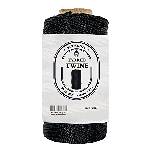 Image of SGT KNOTS Tarred Twine - 100% Nylon Bank Line for Bushcraft, Netting, Gear Bundles, Construction, Lacing Twisted Cord, Weatherproof #18-1 /4 lb