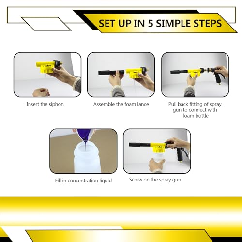 Auto-Schaumpistole, 900ML Multifunktionale Auto Reinigung Schaum Pistole, Einstellbare Profi Schaum Waschpistole für Auto-und Motorrad Gärten Waschen Werkzeug fit Gartenschlauch SchaumsprüHer (Gelb)