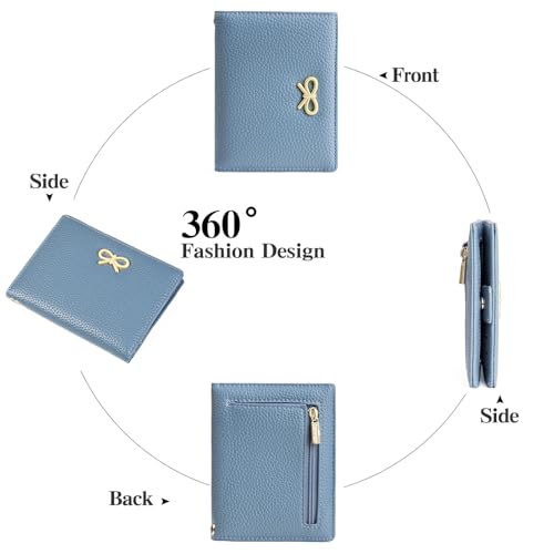 Image of GOIACII Women's Small Bifold Cute Bow Wallet Rfid Blocking Ladies Card holder Wristlet with Zipper Coin Pocket Blue