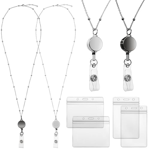 Outus 2 Pack Retractable Badge Lanyard with ID Holders, Gray, Silver