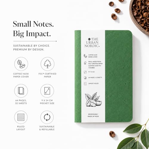 Image of Pocket Notebook A6 Pack of 20 | Mini Notebook for Office, Travel & Daily Notes | Olive Luxe Tree-Free Coffee Husk Paper Cover | FSC Recycled Pages | Small Notepad