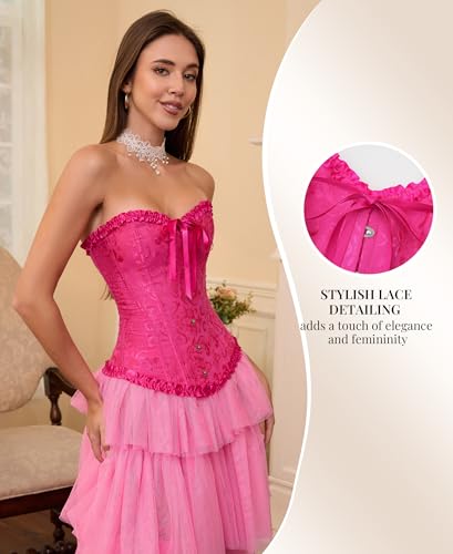 Image of SZIVYSHI Corset Tops for Women, Bustier Shapewear Lingerie, Lace Waist Push Up Bodysuit