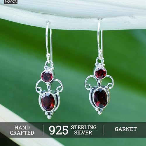 NOVICA Artisan Handcrafted Garnet Dangle | .925 Sterling Silver Garnet Dangle Earrings | Birthstone Dangle Earring | Crown Dangle Earring | Handmade Dangle Earring | Indonesia Themed4