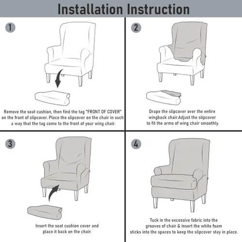 Image of HOKIPO 210 GSM Premium Velvet Stretchable Wingback Chair Cover, Beige (NEW-AR-4761-BGE)