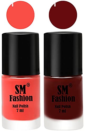 Image of Long Lasting Nail Polish | Nail Paint Combo 7 ml Each) - Set of 2 Coral-Wine Red