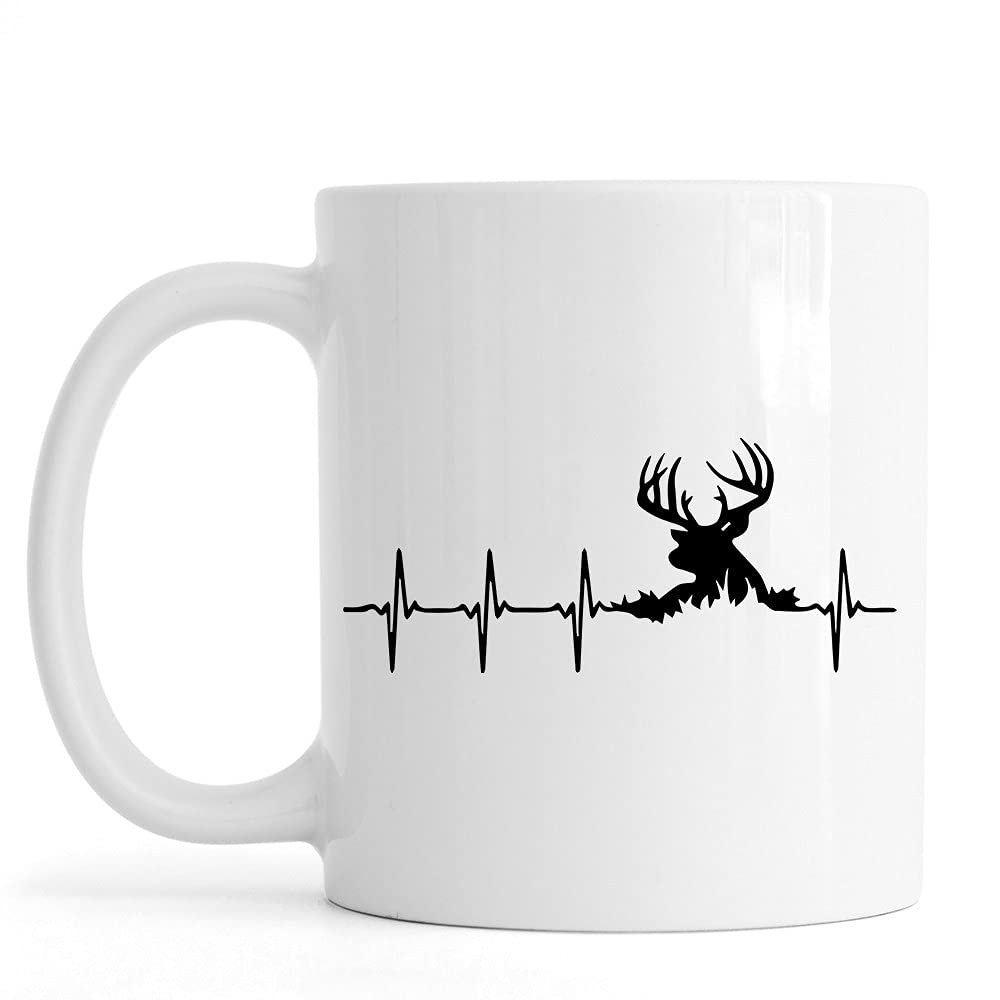 LAMFLAMF Hunters Heartbeat Mug, Gift for Dad Hunting, Hunting Mug for Husband, Deer Hunting Mug, Deer Hunter, Birthday Gift for Dad, White Coffee Mug 11 OZ