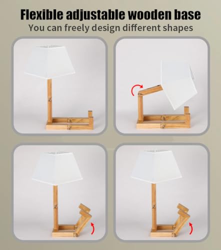 ELINKUME Cute Robot Desk Lamp,Unique Dimmable Bedside Table Lamps for Bedroom,Square Lampshade Night Light with Foldable Wood Body,Fun Kids Lamp,Nightstand lamp for Study,Office,Living Room Decor - Image 6