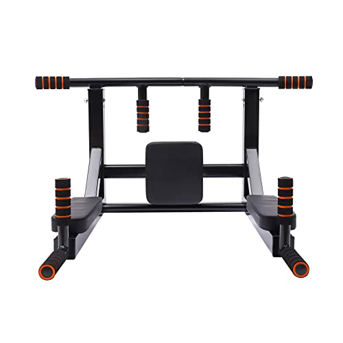 Wall-Mounted Dip Stand, 11.8 * 7In PU Backrest Anti-Slip 440LBS Bearing Thickened Steel Pipe Multifunctional Pull Up Bar Chin Up bar Training Equipment with PE Sleeves