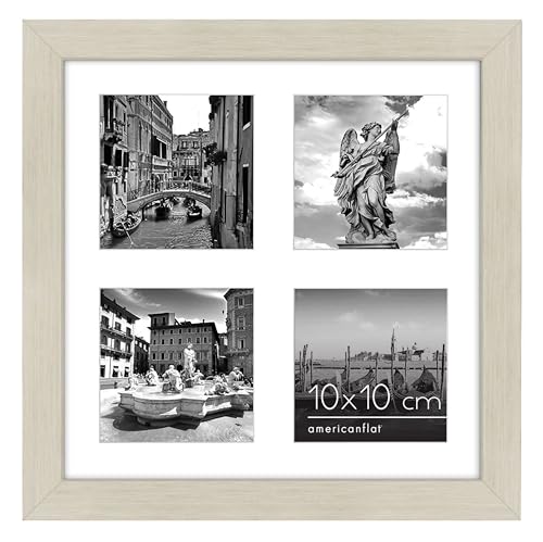 Americanflat Cornice per collage in legno chiaro, 25,4 x 25,4 cm, per collage da parete, con 4 aperture, in legno composito con vetro infrangibile, formati orizzontali e verticali