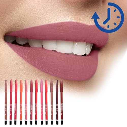 Image of Super Matte Lipliner Set Of 12 - Pencil Waterproof, Nude, Professional Multicolored Long-Lasting for Women and Girls