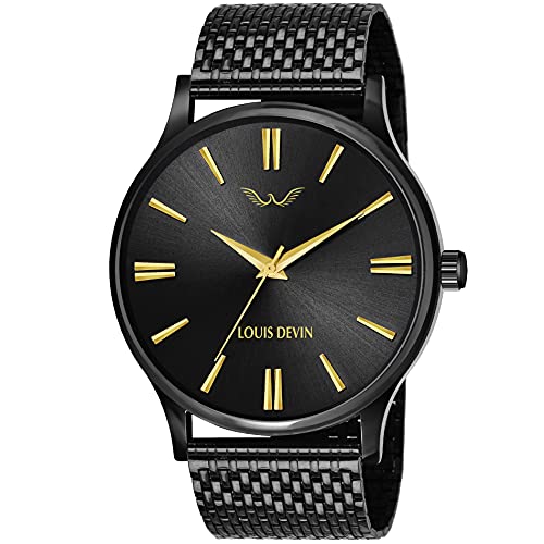 LOUIS DEVIN LD-BK047-GLDBLK Black Metal Chain Analog Wrist Watch for Men