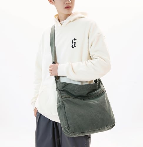 Image of Cotton Tote Handbag Women Canvas Crossbody Beach Bag Hobo Shoulder Tote Bag with 3 External Pocket,Zipper Closure