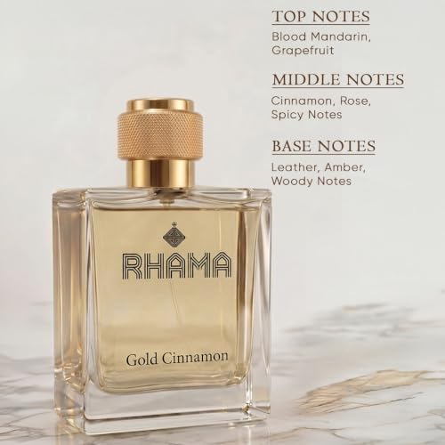Image of Rhama Gold Cinnamon Perfume for Men 50ml | Long Lasting Premium | Spicy Amber Leather Warm Spicy Scent | Eau De Parfum