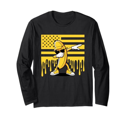 Funny Dabbing Banana Retro American Flag Drip Men Women Kids Long Sleeve T-Shirt