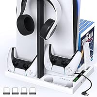 PS5 Accessories - PS5 Stand with Cooling Fan and Dual Controller Charger Station for PlayStation 5 Digital Edition &amp; PS5 Disc, PS5 Vertical Stand with Headset Holder, 15 Game Slots
