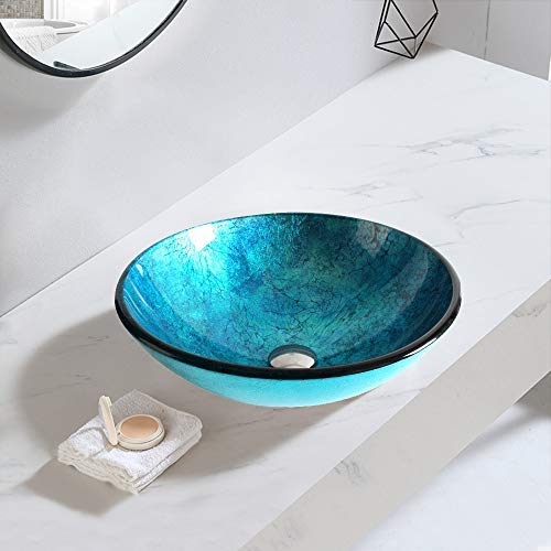 Homelava 30 cm Mini Lavabo de Vidrio Templado, Lavabo de Baño Roun Encimera, Lavabo Infantil Redondo de Vidrio Templado Azul