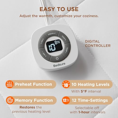 Bedsure Heated Mattress Pad Twin - Bed Warmer with Memory & Preheat Functions, 12-Hour Auto Off & 10 Heat Settings, Single Controller, Fast Heating, Brushed Electric Mattress Pad Twin, 39