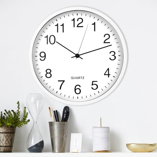 VFANDV Reloj de Pared 30CM Diámetro, Reloj de Pared Silencioso, Reloj Blanco de Estilo Moderno Decoración de la Sala Cocina, para Sala de Estar, Cocina, Oficina, Dormitorio - Alimentado por Baterí