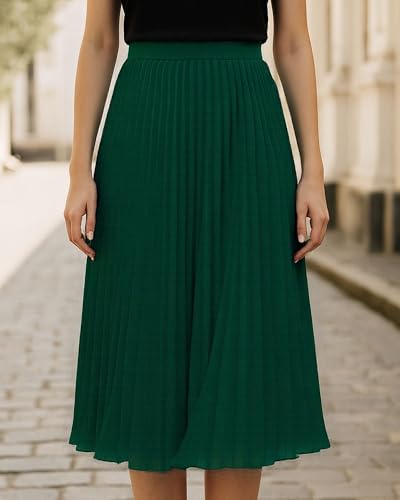 Women Midi Skirts Casual High Waist Pleated Skirt