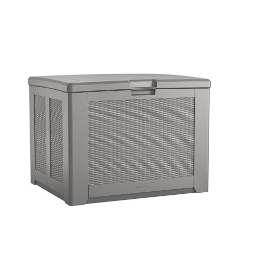 Image of Rubbermaid Medium Resin Outdoor Storage Deck Box (74 Gal) Weather Resistant Gray Deck Organization for Home /Backyard /Pool Chemicals /Toys /Garden Tools /Porch /Patio Cushions