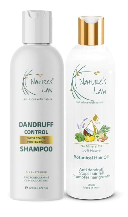 Nature's Law Botanical Hair Growth Oil (200 ml) + Hair Shampoo Cum Conditioner (200 ml) - For Deep Conditioning & Strength - Sulphate & Silicon Free - HairCare Combo For All Hair Types