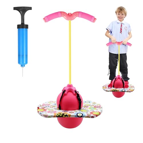 Saltador Niños, Pelota Saltarina Niños, 100 kg de Capacidad de Carga, Pogo Stick Adulto Niños, Skip Ball con Asa, Pogo Saltarin para Entrenamiento del Equilibrio y Deportes(Rosa)