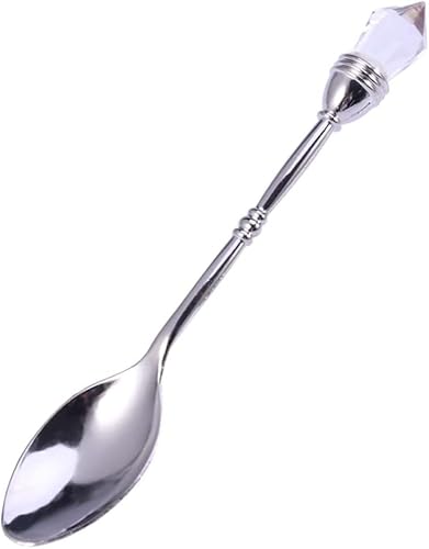 Cuchara de café retro estilo vintage de corte europeo con diamante, cuchara de pastel pequeña de plata creativa para café, helado, té, utensilio de