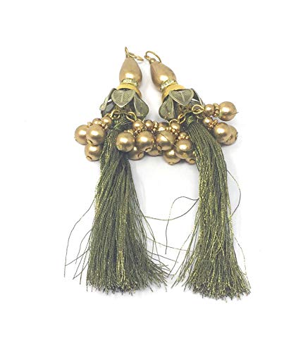 Inhika Set of 2 Decorative Indian Latkan Hanging for Blouse Lehenga, Saree, Fancy Tassel for Bag Design (Colour: Olive Green; Length: 7cm Long);Pompon dÃ©coratif ;borla decorativa61009