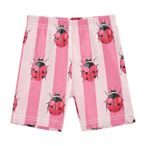 Fustylead Cute Red Ladybugs on Pink Stripe Toddler Girls Under Dress Dance Pull on Shorts Kids Bike Shorts