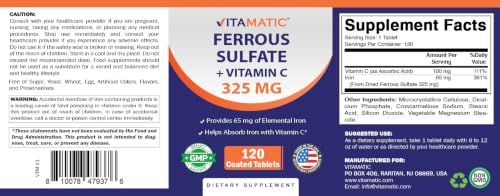 Image of Vitamatic Ferrous Sulfate 325 mg with Vitamin C 100 mg, 120 Coated Tablets