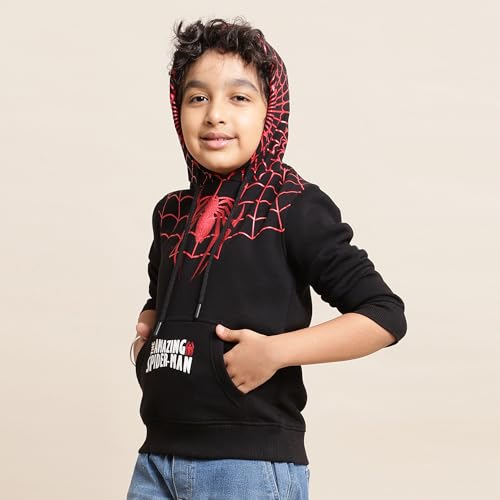 Image of Kidsville Spiderman Printed Regular Fit Hoodie for Boys